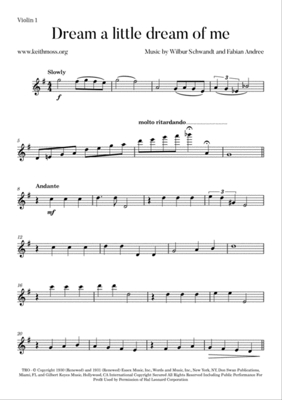 Dream A Little Dream Of Me String Quartet scores gallery preview page 3
