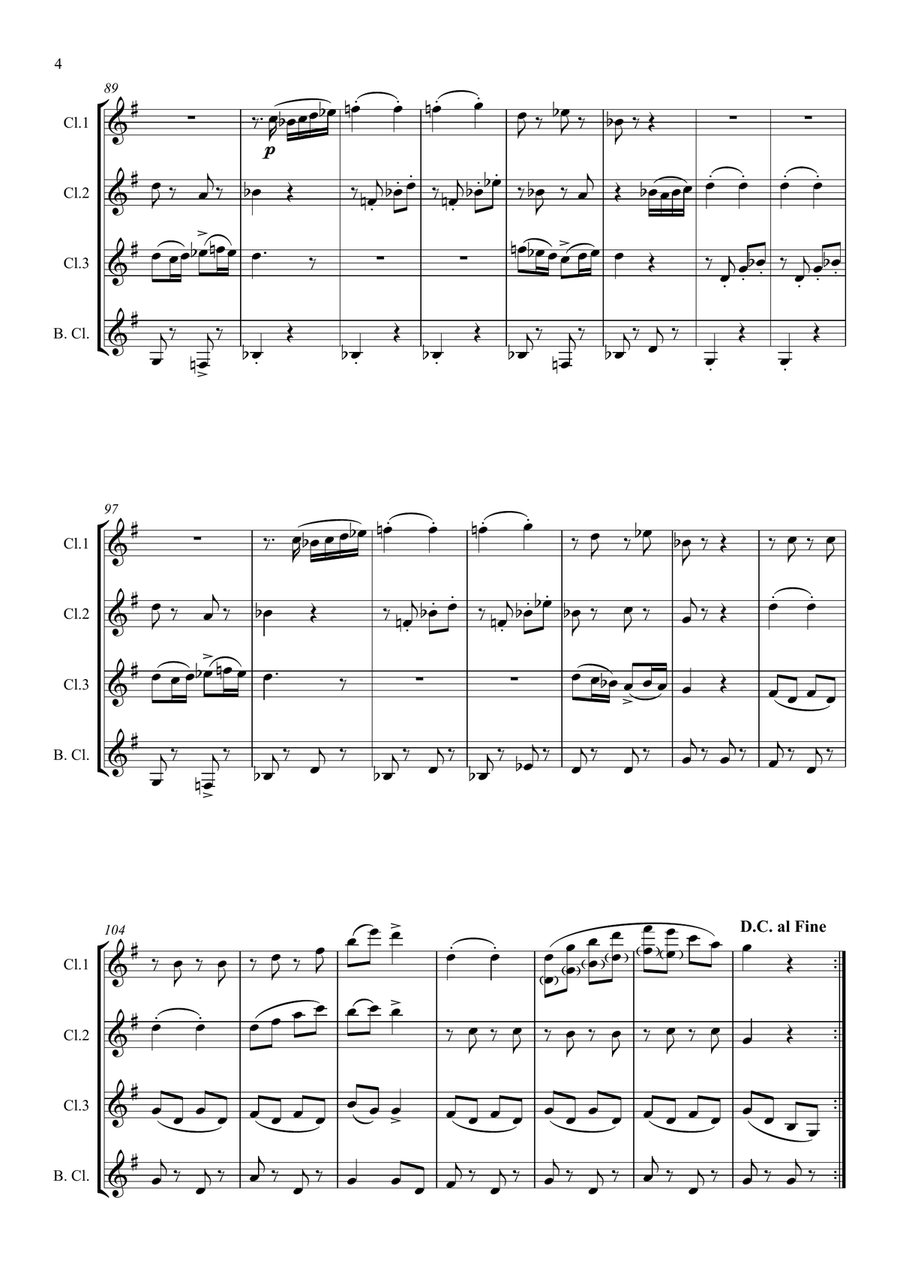 Schubert: Marche Militaire Op.51 No.1 in D, D733 - clarinet quartet Clarinet Quartet scores gallery preview page 4