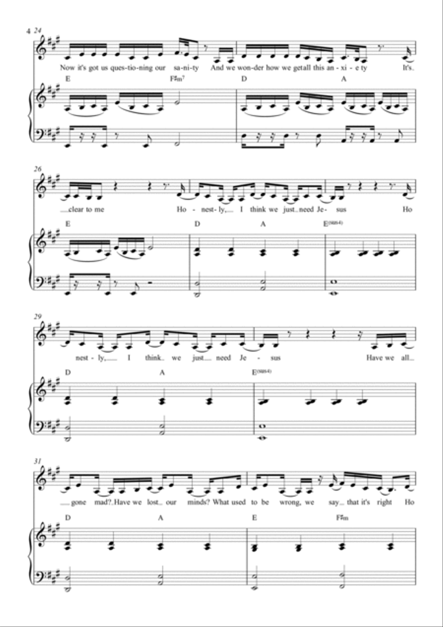 Honestly, We Just Need Jesus Piano, Vocal, Guitar scores gallery preview page 4