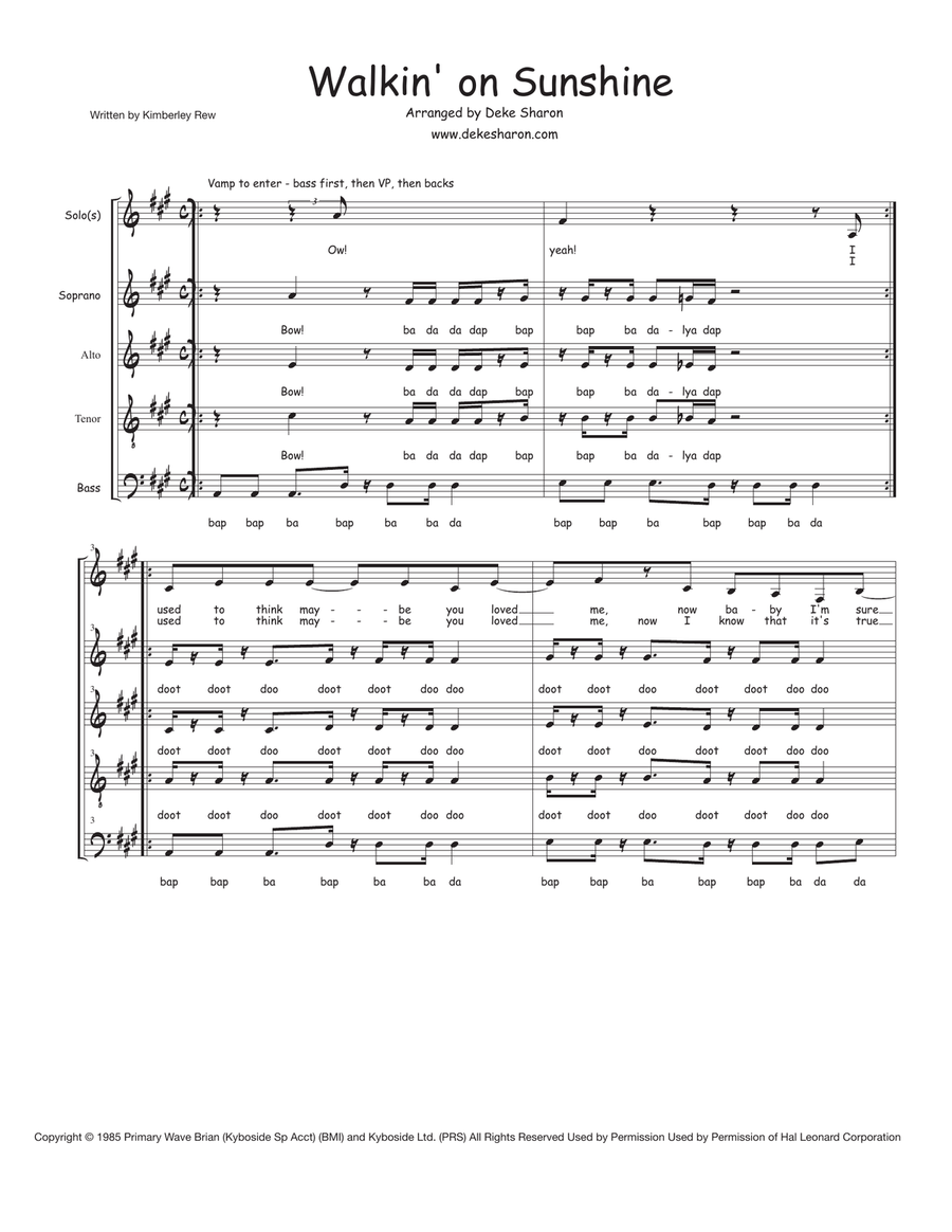 Walking On Sunshine Walking On Sunshine 4-Part scores gallery preview page 1