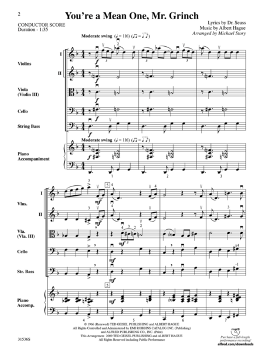 You're a Mean One, Mr. Grinch (score only) String Orchestra scores gallery preview page 2