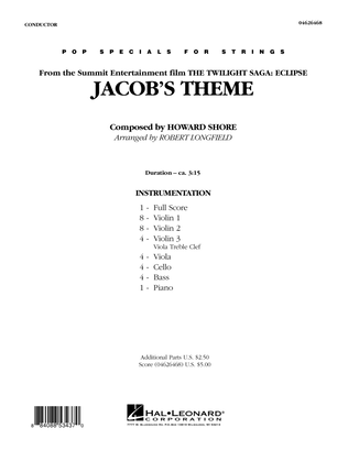 Book cover for Jacob's Theme (from The Twilight Saga: Eclipse) - Full Score