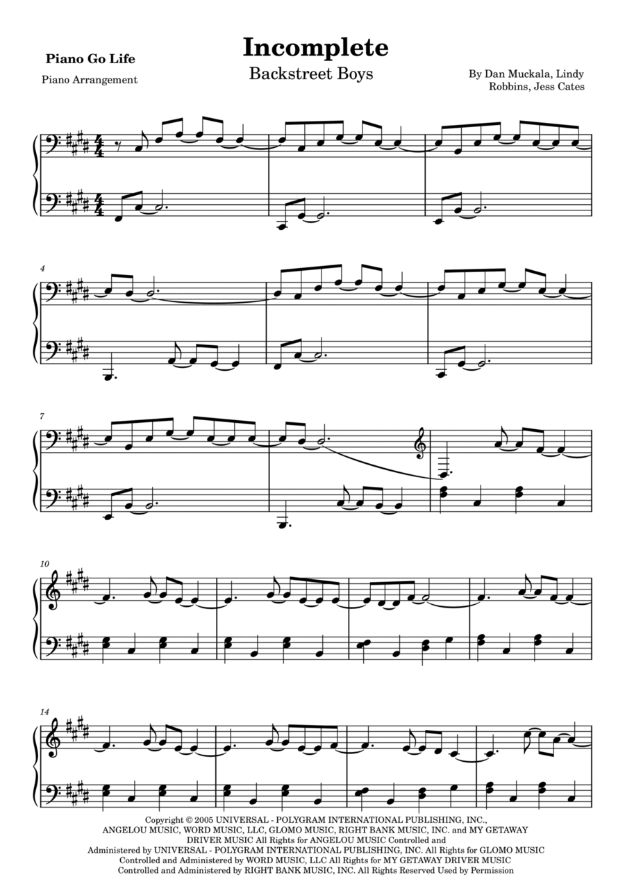 Incomplete Piano Solo scores gallery preview page 1