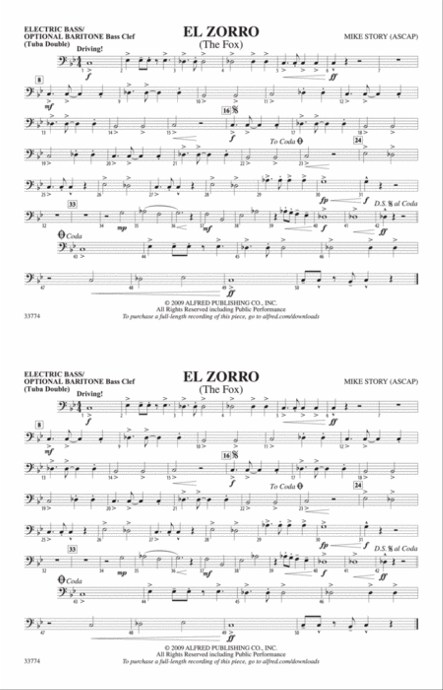El Zorro: Electric Bass Marching Band scores gallery preview page 1