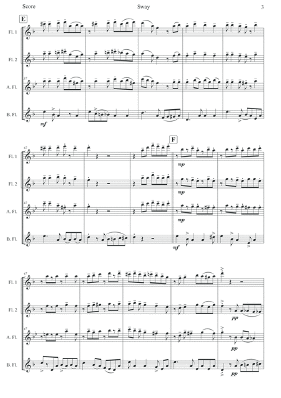 Sway arranged for Flute Quartet Flute Quartet scores gallery preview page 4