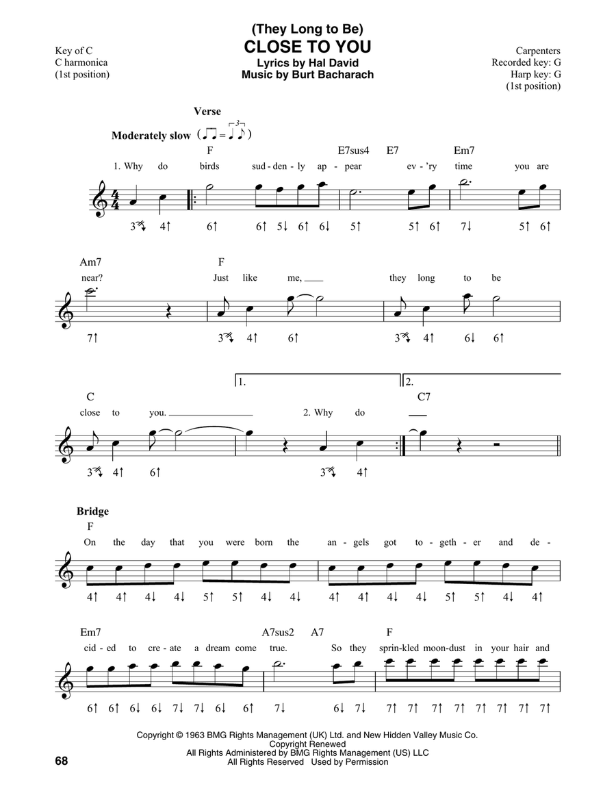 (They Long To Be) Close To You Harmonica scores gallery preview page 1