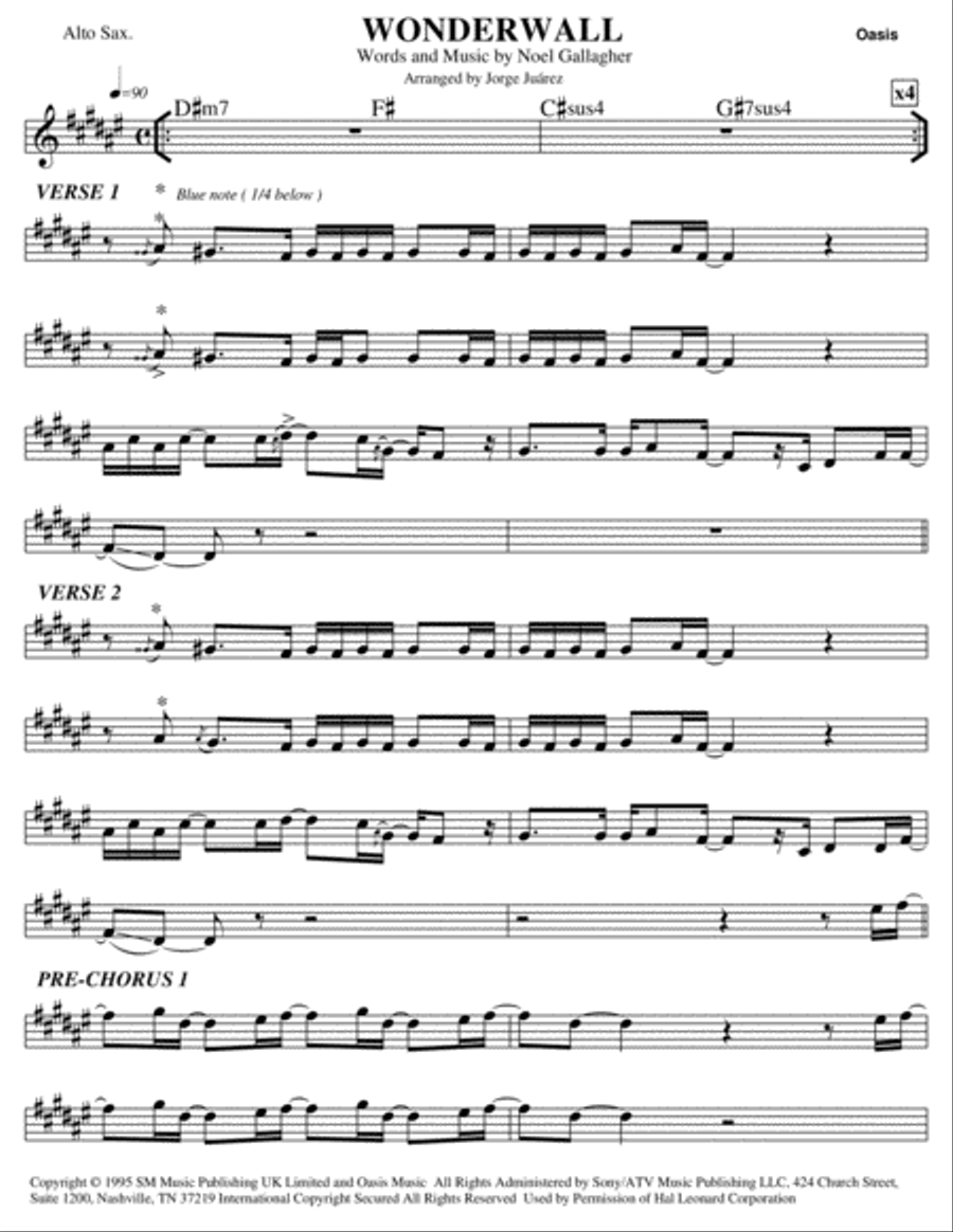 Wonderwall Alto Saxophone scores gallery preview page 1