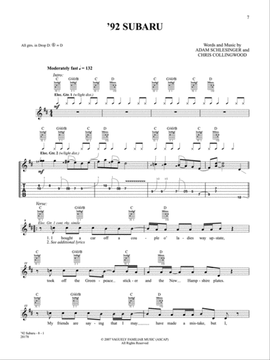 92 Subaru Guitar Tablature scores gallery preview page 1
