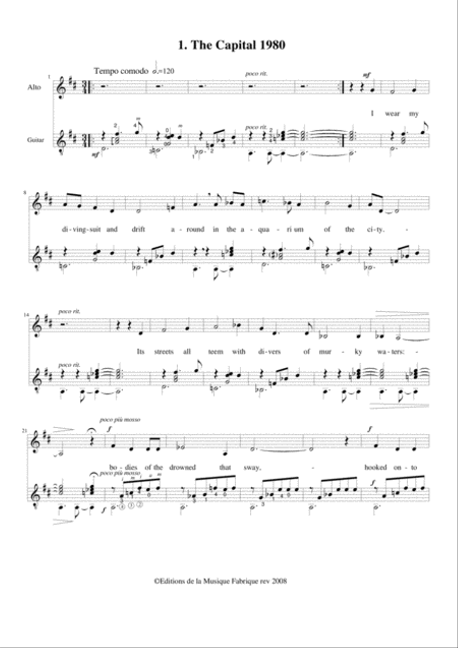 David Warin Solomons: Five Poems by Melissanthi for medium voice and guitar Small Ensemble scores gallery preview page 2
