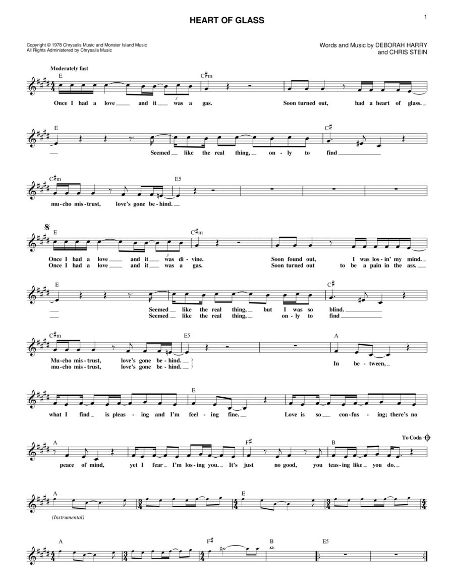 Heart Of Glass Heart Of Glass Piano scores gallery preview page 1