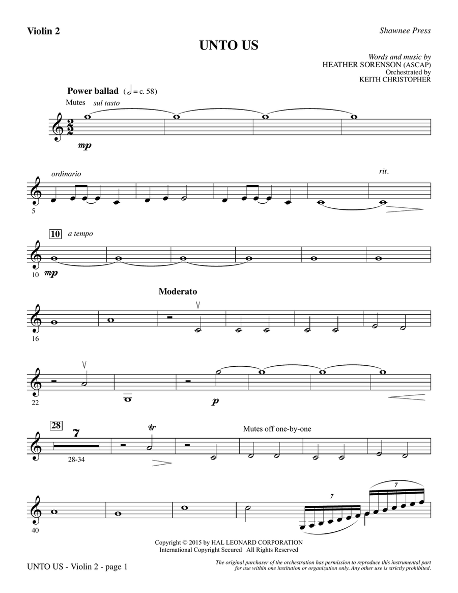 Unto Us - Violin 2