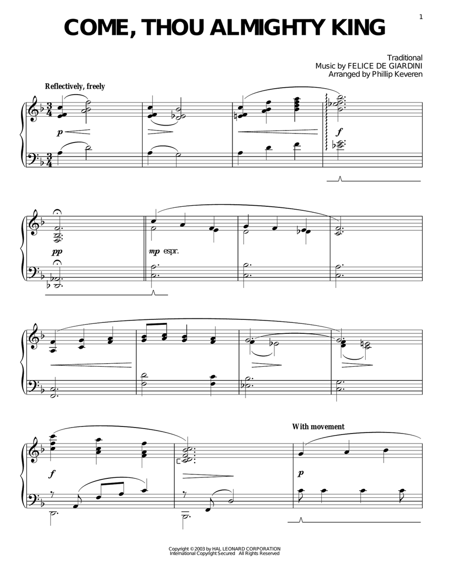Come, Thou Almighty King (arr. Phillip Keveren) Piano Solo scores gallery preview page 1