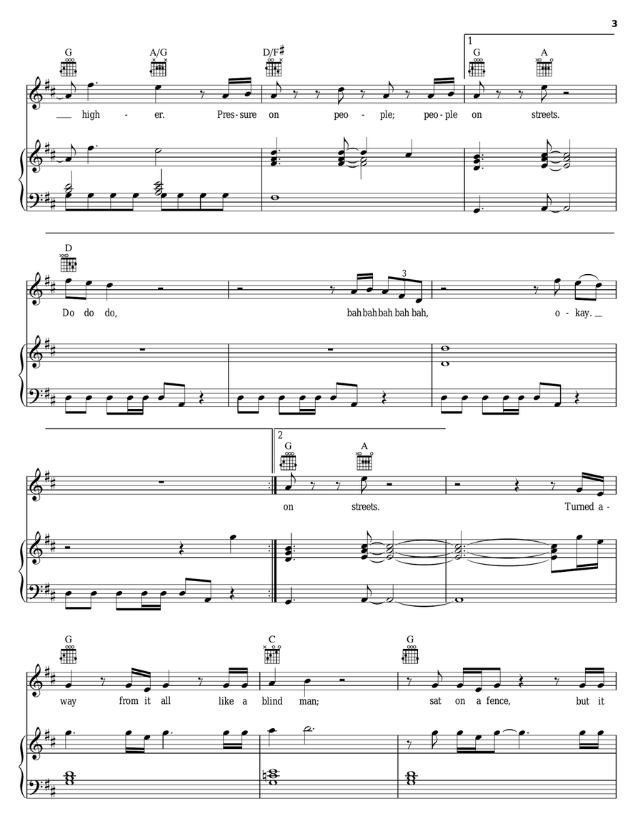 Under Pressure Piano, Vocal, Guitar scores gallery preview page 3