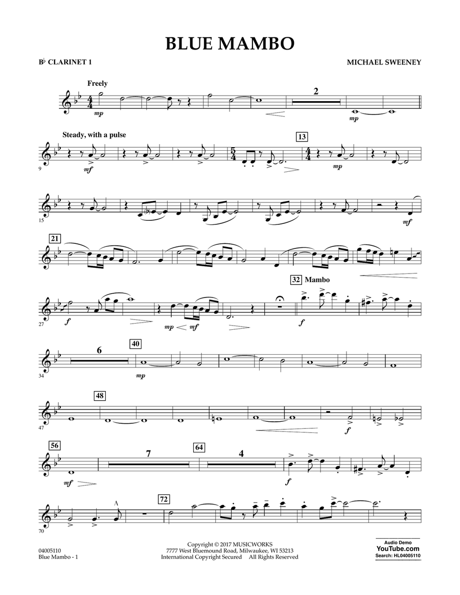 Blue Mambo - Bb Clarinet 1 Concert Band scores gallery preview page 1