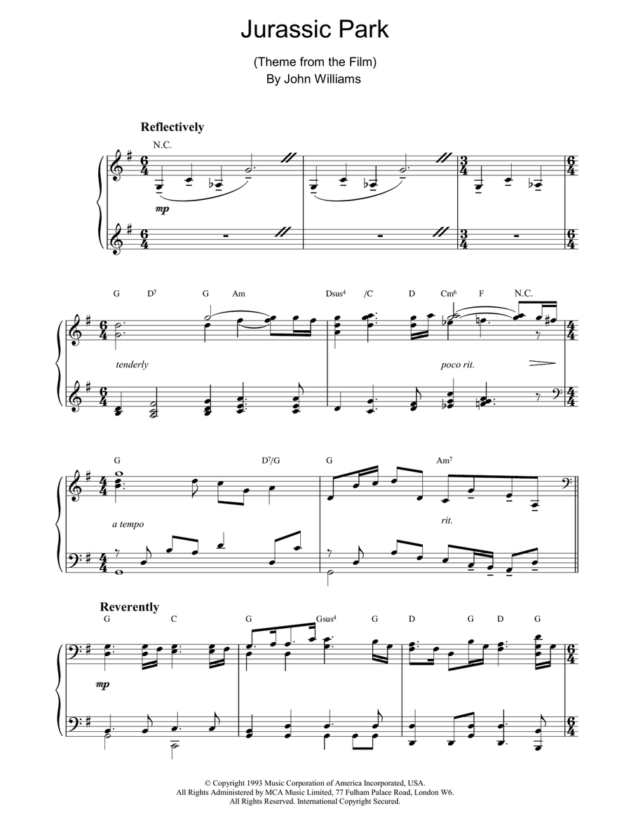 Jurassic Park Jurassic Park Piano Solo scores gallery preview page 1