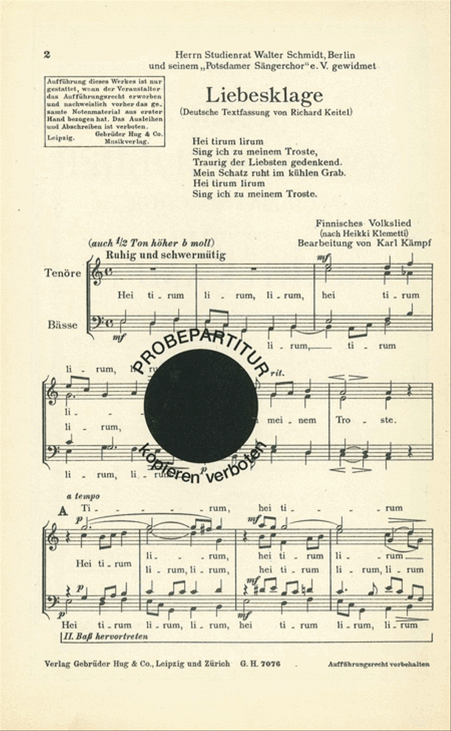 Liebesklage Liebesklage Men's Choir scores gallery preview page 1