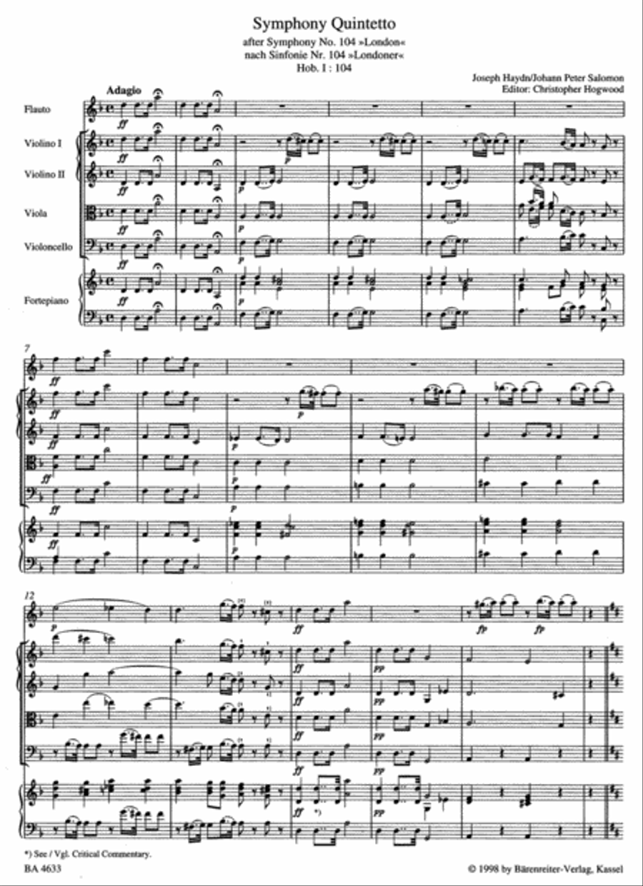 Symphony Quintetto based on Symphony, No. 104 