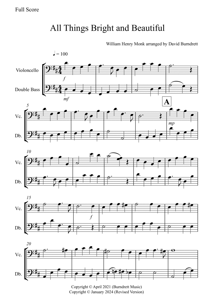 All Things Bright and Beautiful for Cello and Double Bass Duet String Duet scores gallery preview page 1