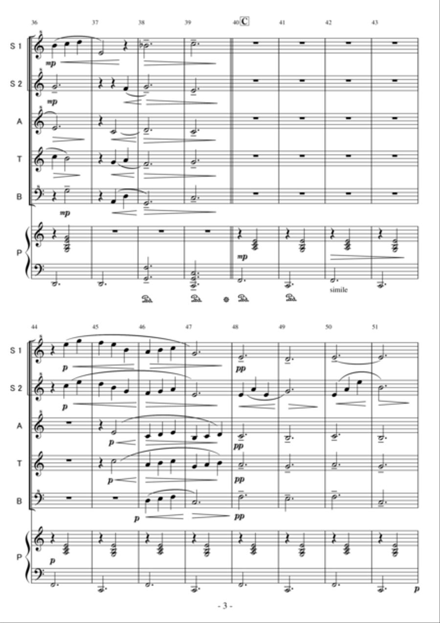 Gymnopedie for Five Recorders and Piano (To the Victims of Nepalquake Apr2015) Small Ensemble scores gallery preview page 3