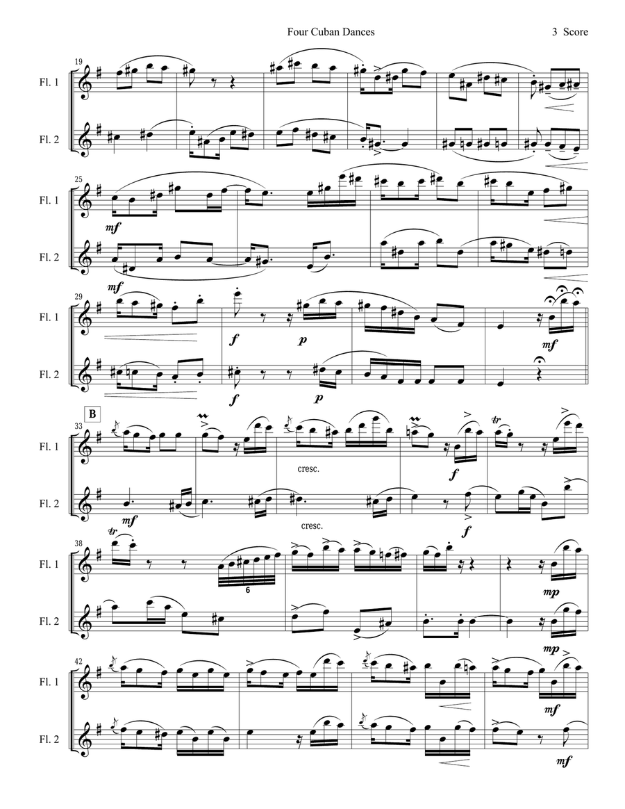 4 Cuban Dances by Cervantes for flute duet Flute Duet scores gallery preview page 3