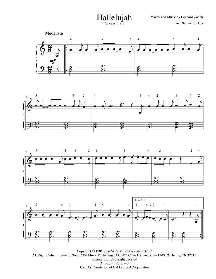 Hallelujah Hallelujah Easy Piano scores gallery preview page 1