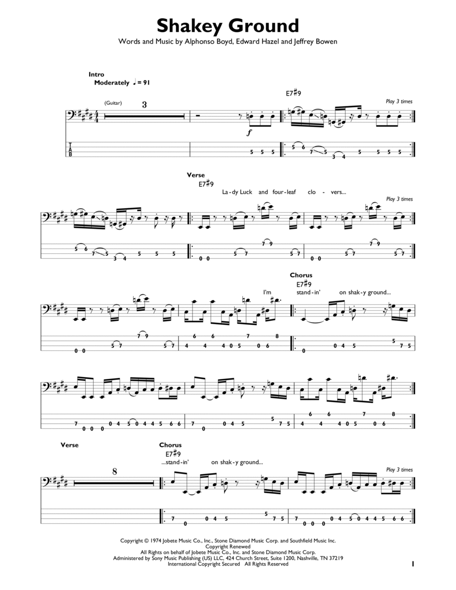 Shakey Ground Shakey Ground Bass Guitar scores gallery preview page 1