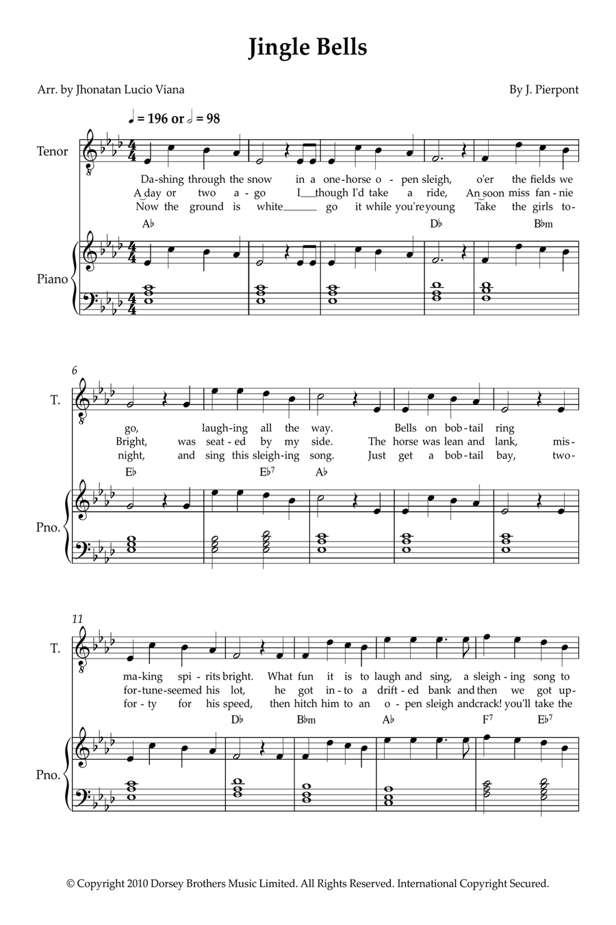 Jingle Bells Jingle Bells Tenor Voice scores gallery preview page 1