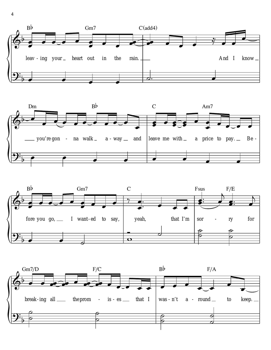 Sorry Easy Piano scores gallery preview page 4