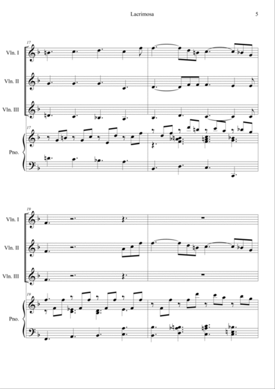 Mozart: Requiem K.626 6.Lacrimosa Piano Quartet scores gallery preview page 5