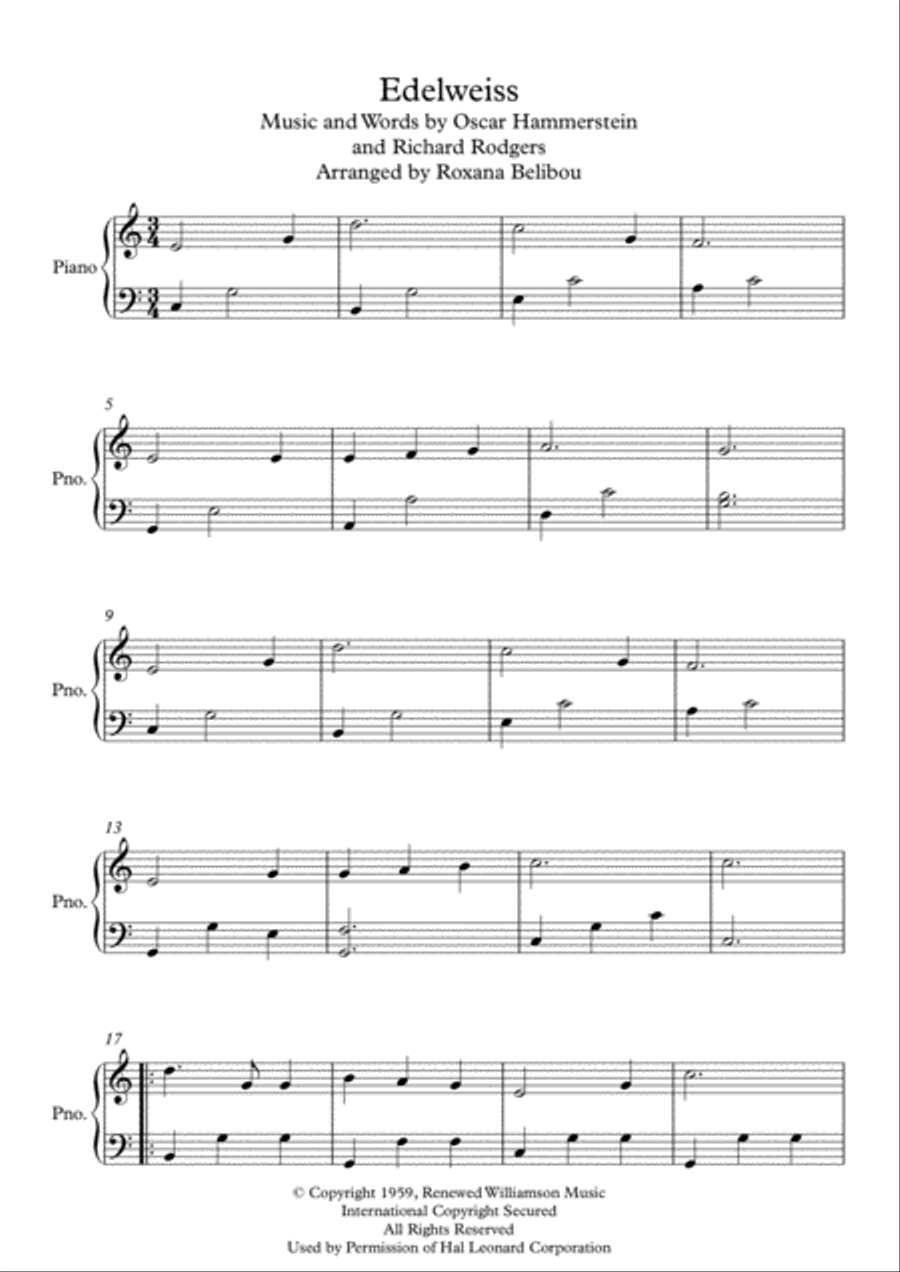Edelweiss Easy Piano scores gallery preview page 1