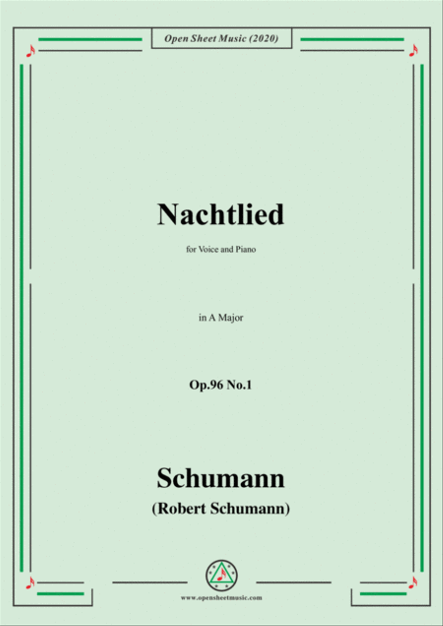 Book cover for Schumann-Nachtlied,Op.96 No.1,in A Major,for Voice&Piano