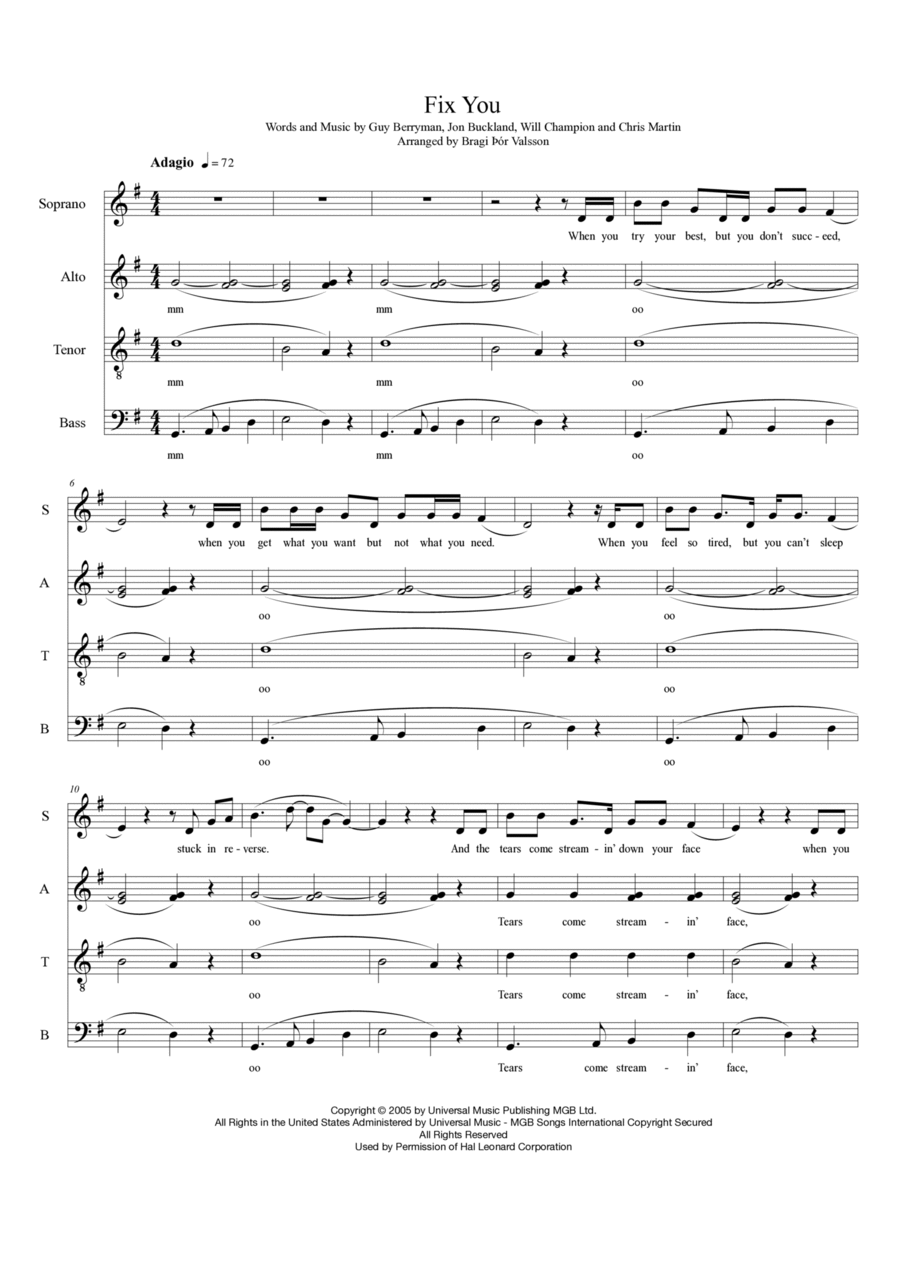 Fix You 4-Part scores gallery preview page 1