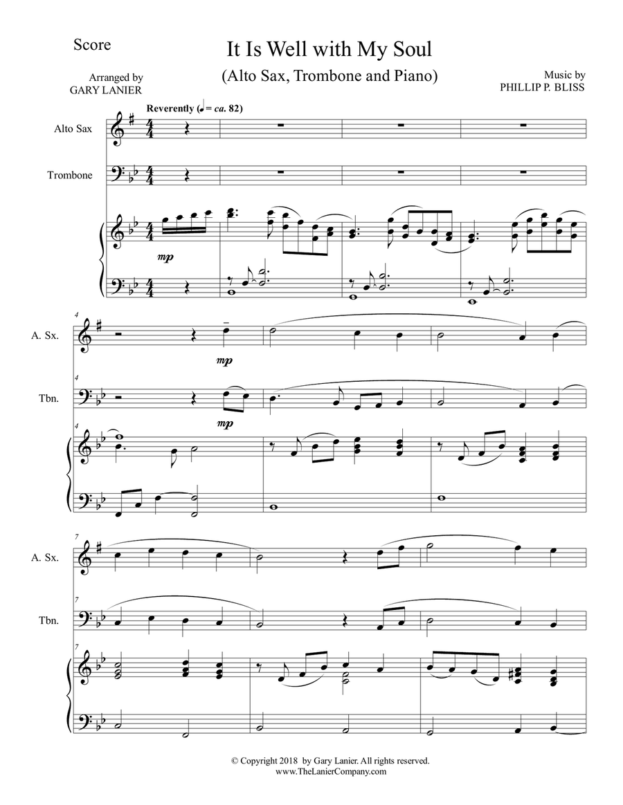 IT IS WELL WITH MY SOUL (Trio - Alto Sax & Trombone with Piano - Instrumental Parts Included) Trombone Duet scores gallery preview page 2