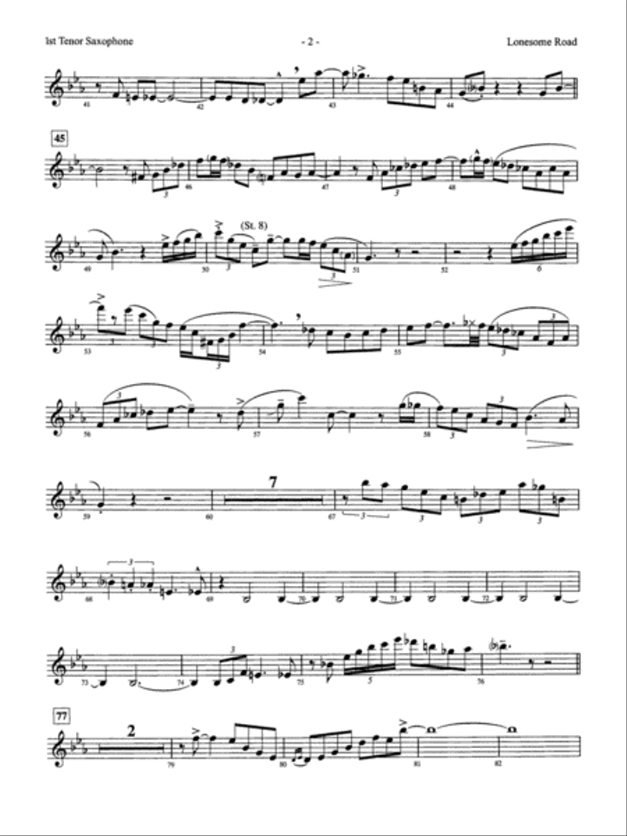 Lonesome Road: B-flat Tenor Saxophone Jazz Ensemble scores gallery preview page 2