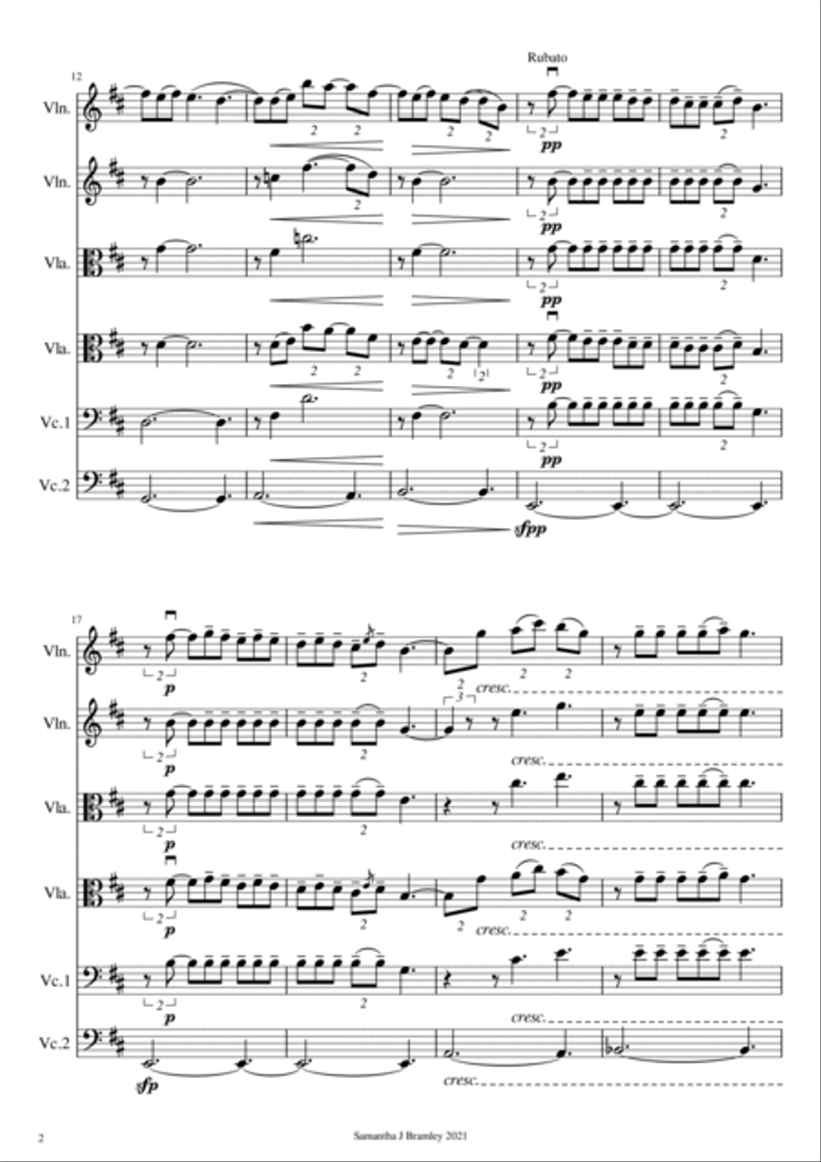 Clair de Lune by Claude Debussy for string sextet Cello scores gallery preview page 2