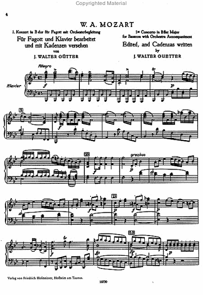 Konzert B-Dur fur Fagott und Orchester, KV 191 / KlA