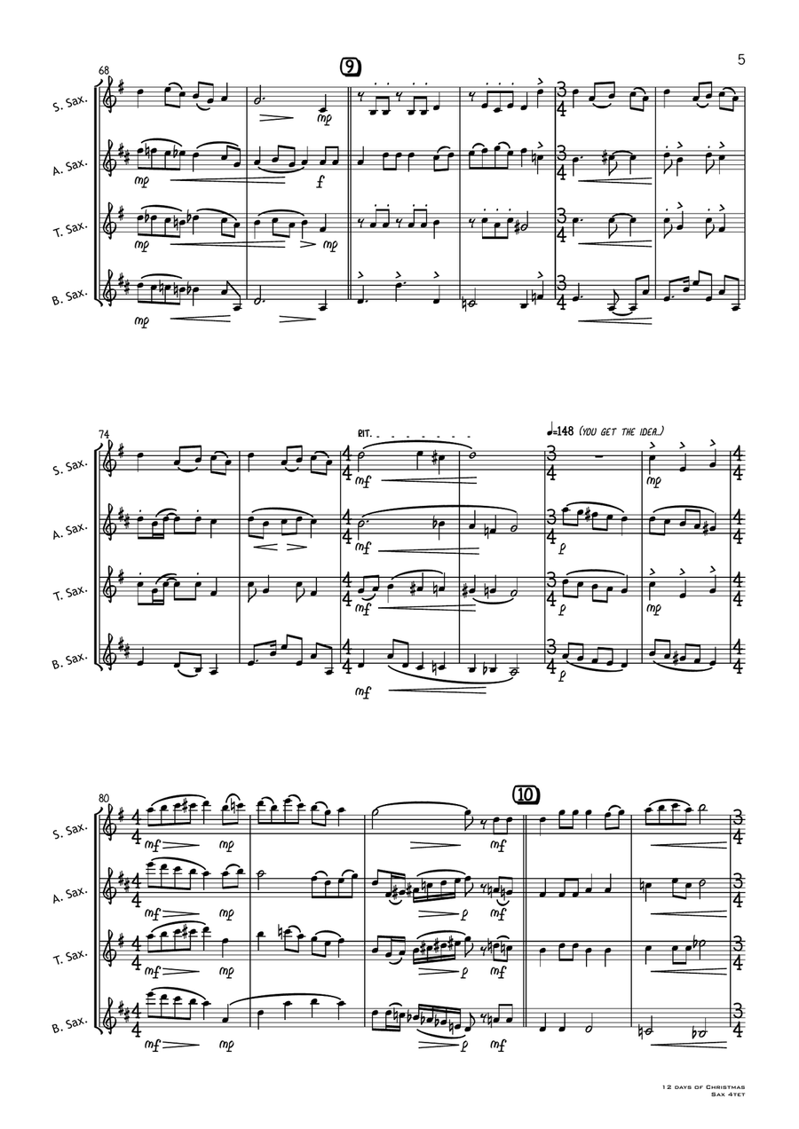 The Twelve Days Of Christmas Saxophone Quartet scores gallery preview page 6
