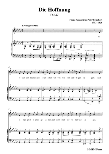 Schubert-Hoffnung(Die Hoffnung),in G flat Major,Op.87 No.2,for Voice and Piano image number null