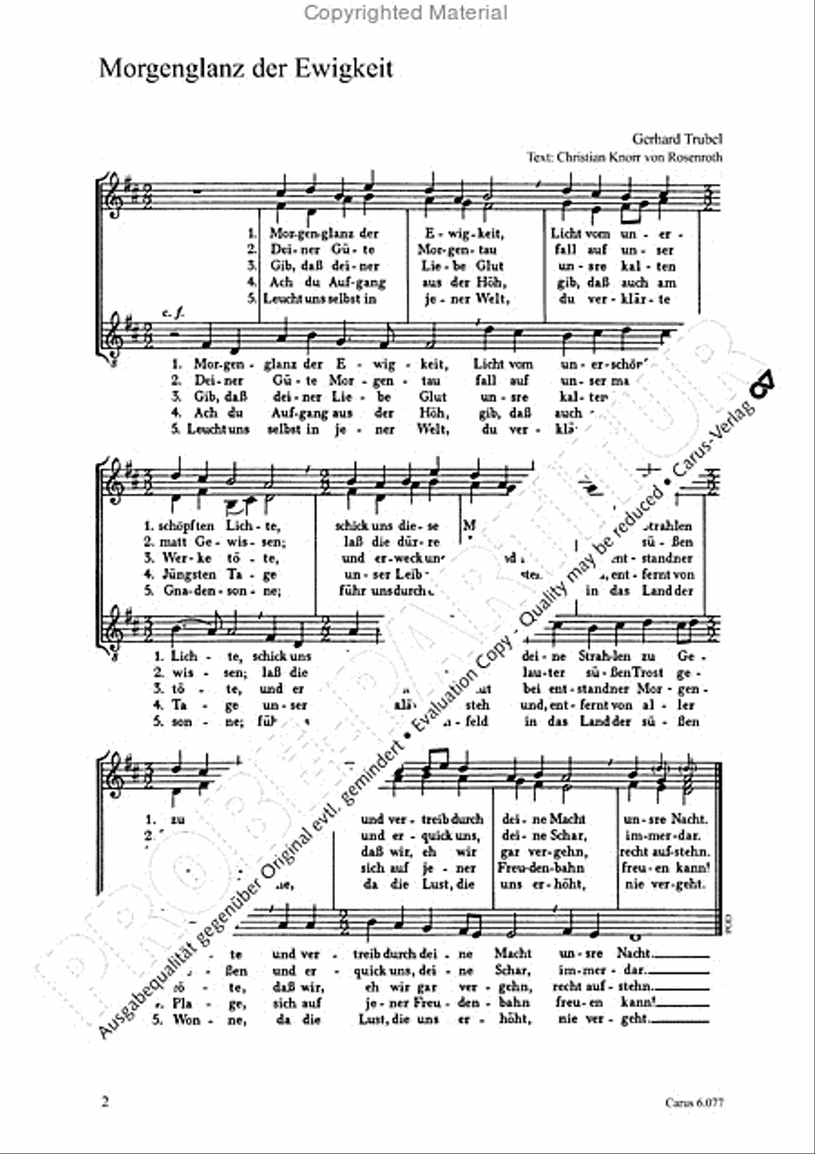 Trubel: Die guldene Sonne voll Freud; Morgenglanz der Ewigkeit Voice scores gallery preview page 3