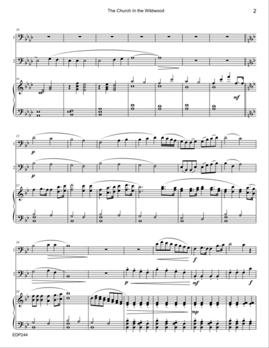 THE CHURCH IN THE WILDWOOD - EUPHONIUM/TROMBONE DUET with Piano Accompaniment Brass Duet scores gallery preview page 2