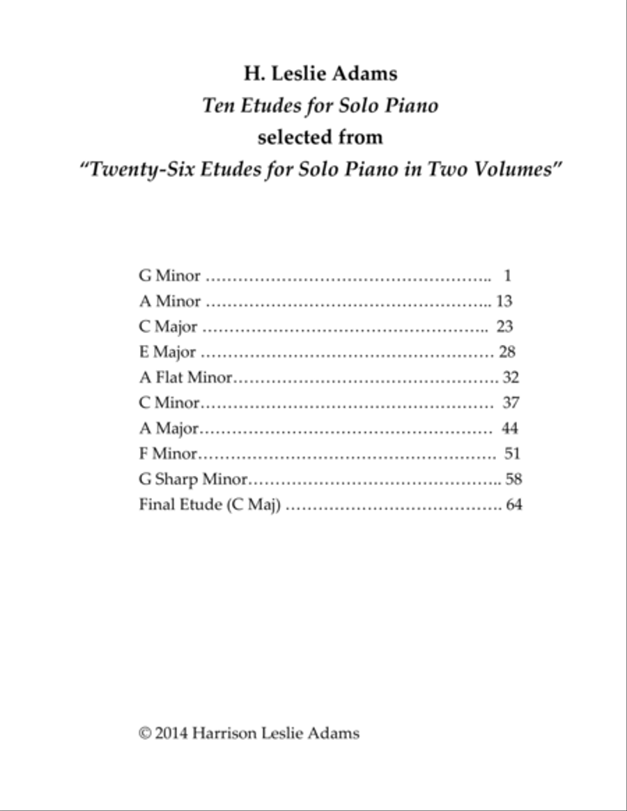 [Adams] Etudes for Solo Piano, 10 selections image number null