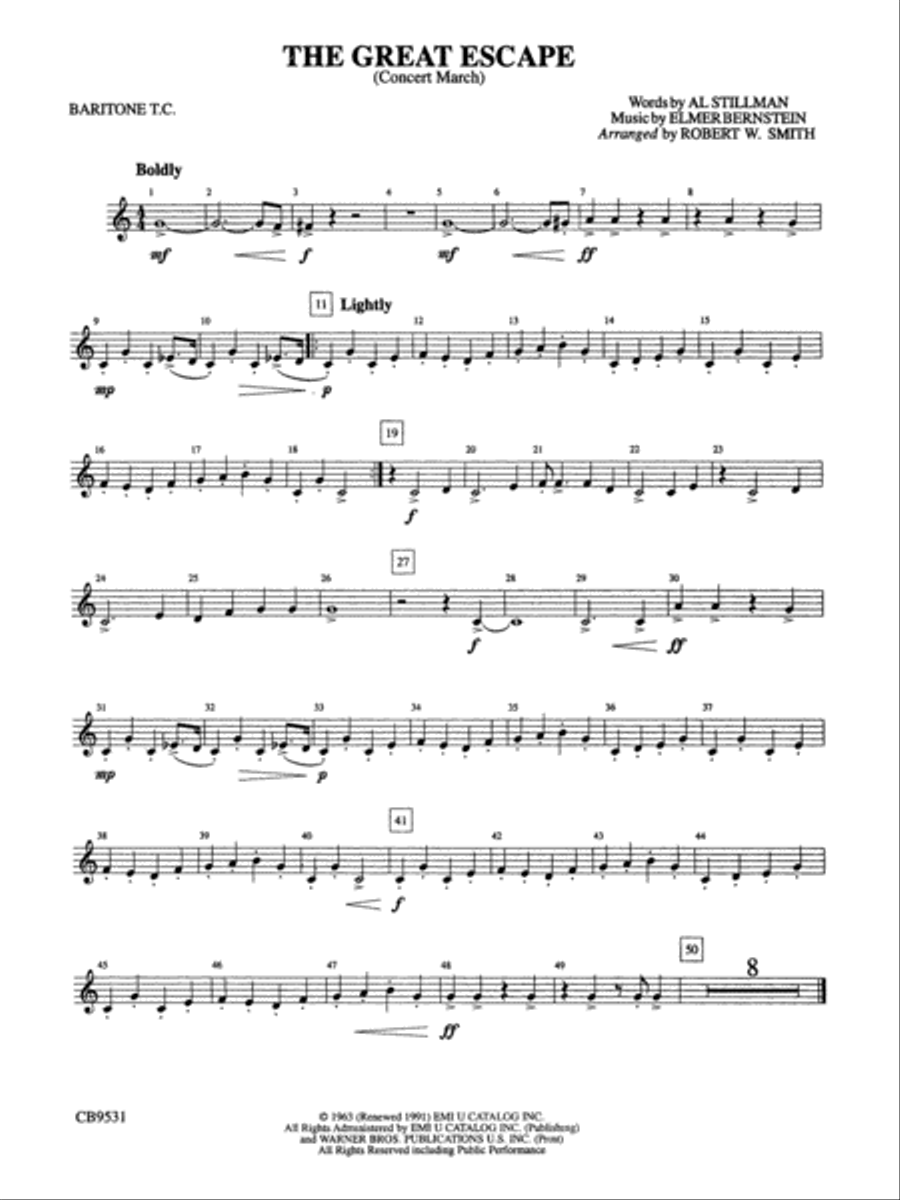 The Great Escape March: Baritone T.C. Concert Band scores gallery preview page 1