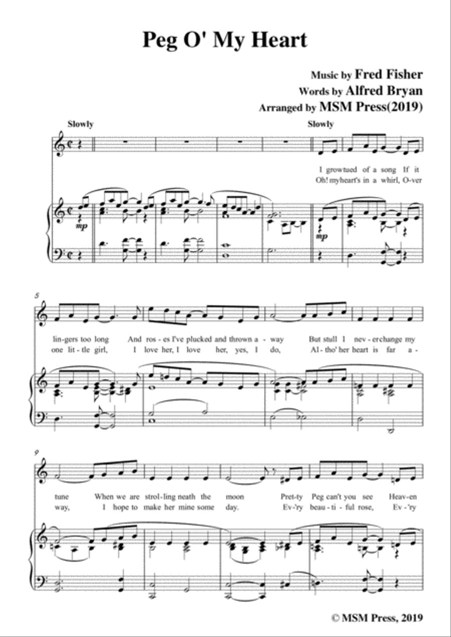 Fred Fisher-Peg O' My Heart,in C Major,for Voice and Piano Voice Solo scores gallery preview page 3