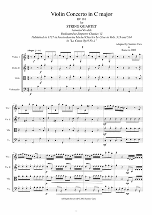 Book cover for Vivaldi - Concerto No.1 Op.9 in C major RV181 for String Quartet