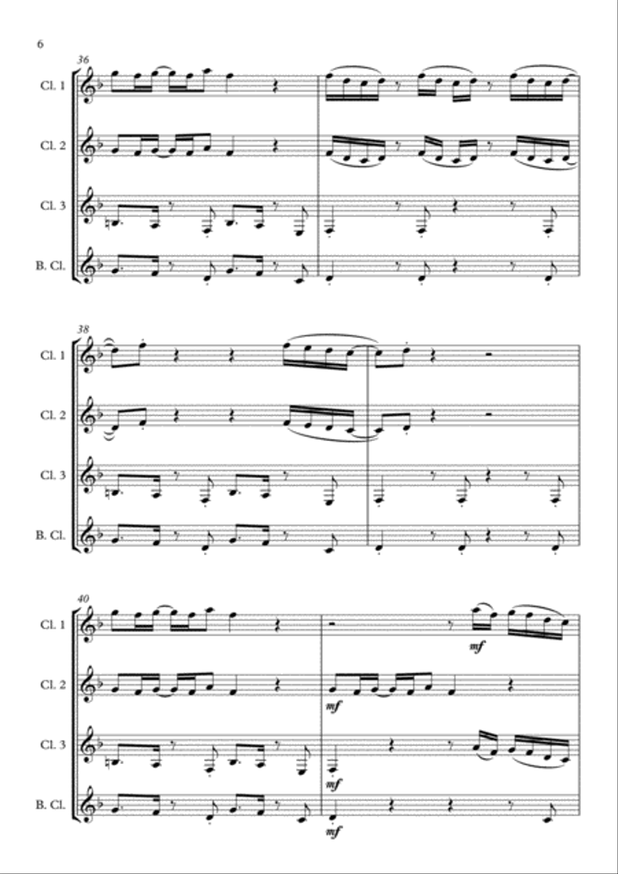 Uptown Funk Clarinet Quartet scores gallery preview page 6