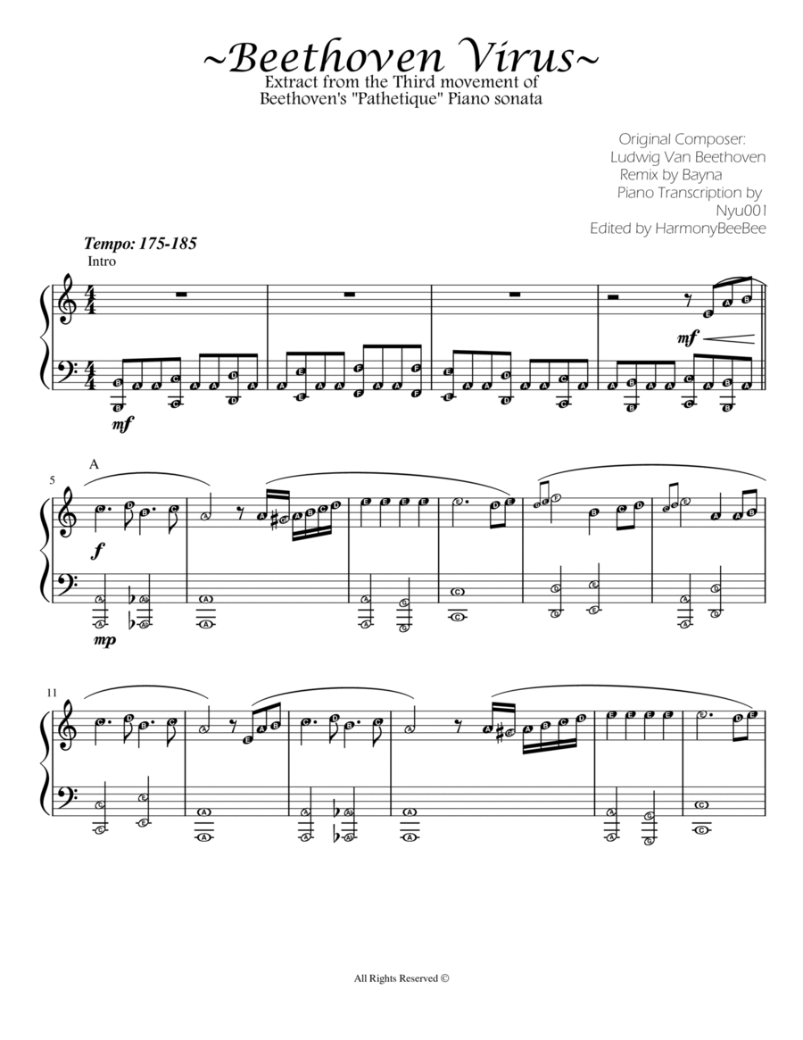 Beethoven Virus Piano Sheet Music with note names Easy Piano scores gallery preview page 1