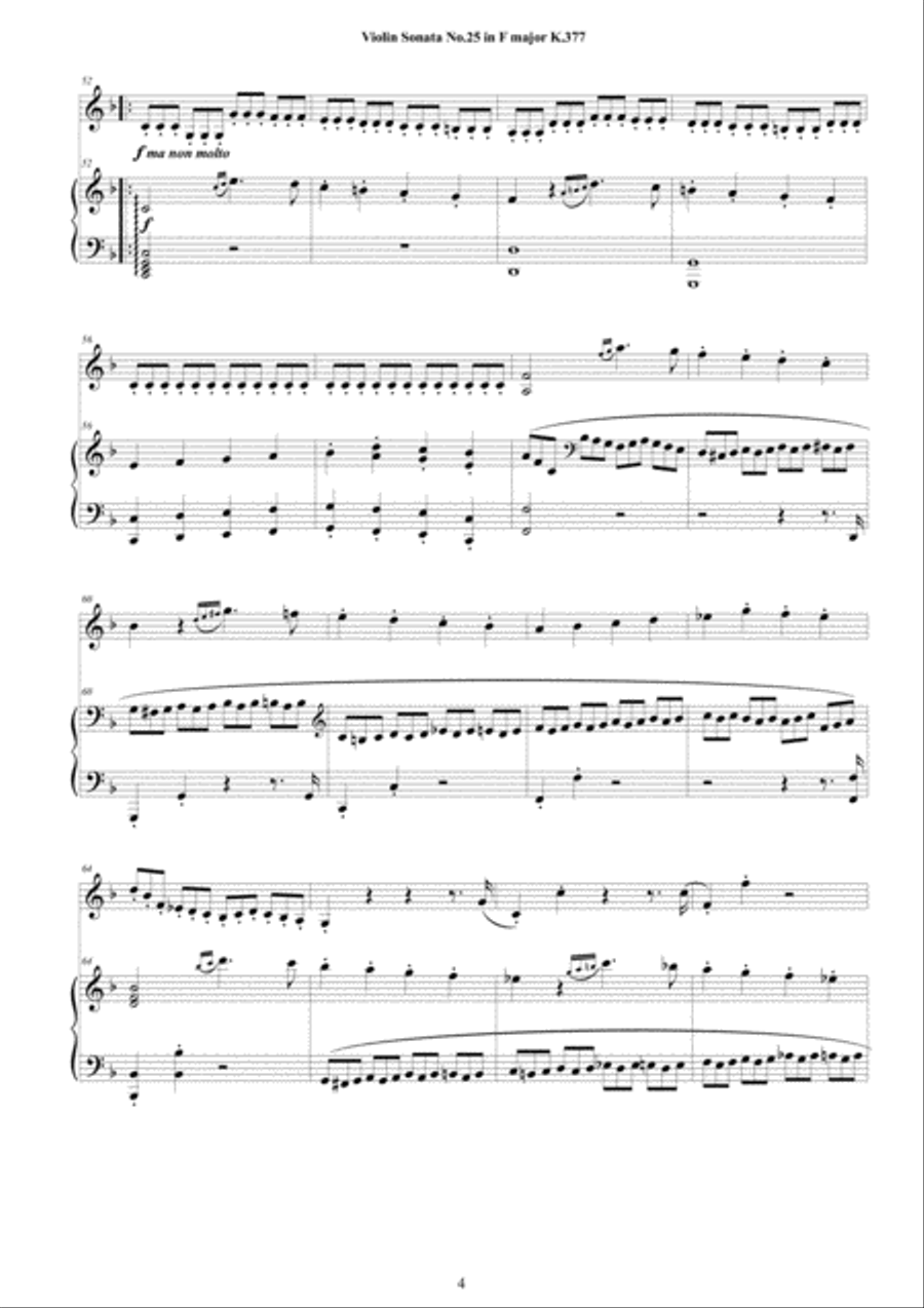 Mozart - Violin Sonata No.25 in F major K 377 for Violin and Piano - Score and Part Violin Solo scores gallery preview page 4