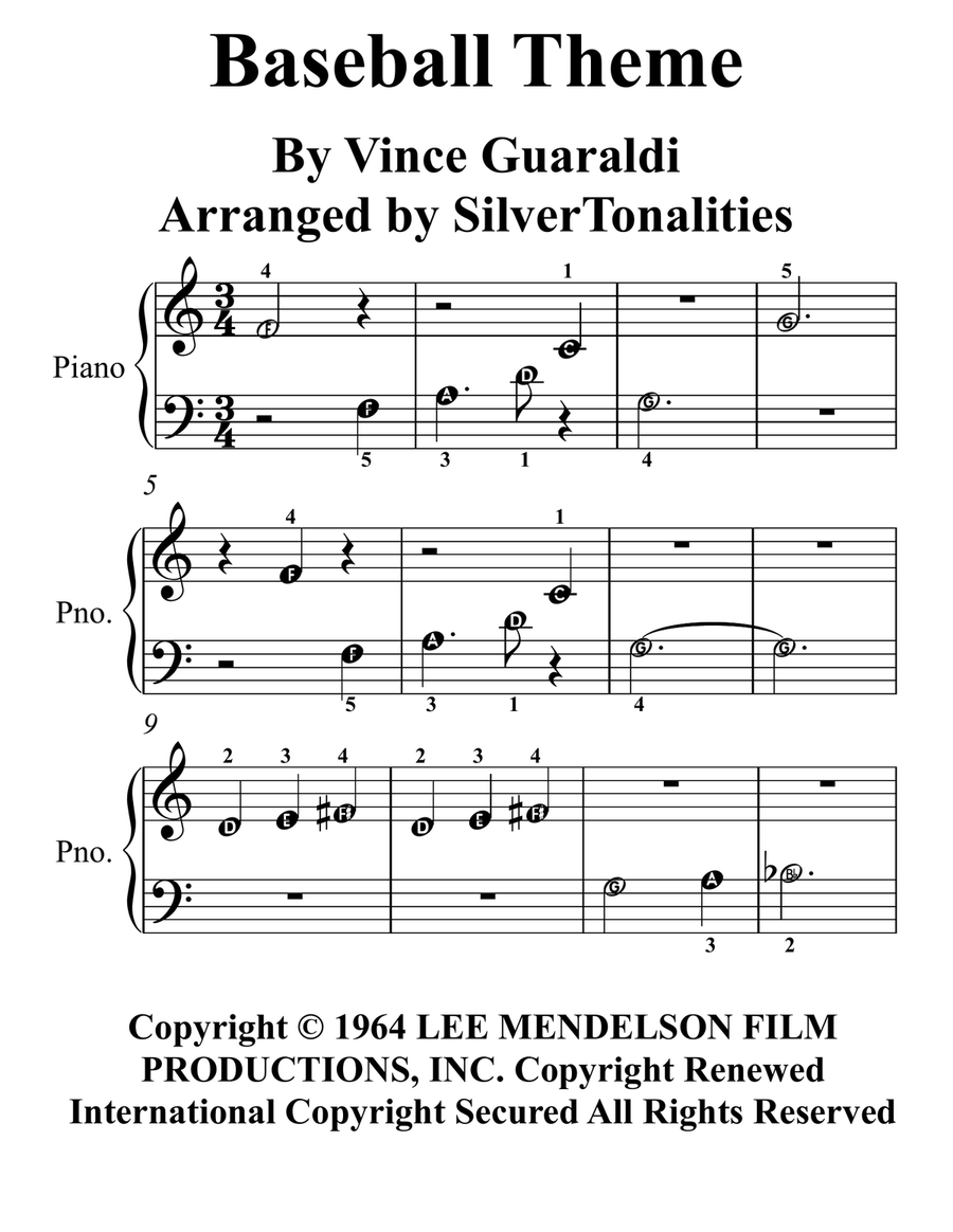 Baseball Theme Easy Piano scores gallery preview page 1