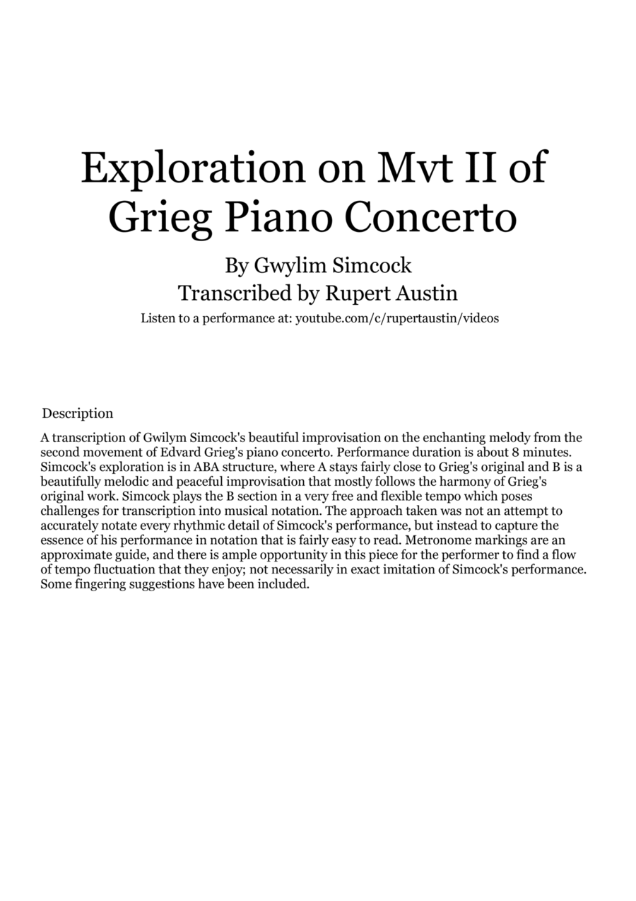 Exploration on Mvt II of Grieg Piano Concerto (solo piano) Piano Solo scores gallery preview page 1