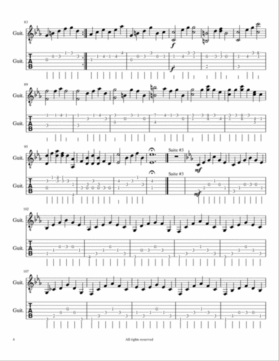 Suite 1-4 by: Ronald J. Karle Guitar Arrangement Classical Guitar scores gallery preview page 5